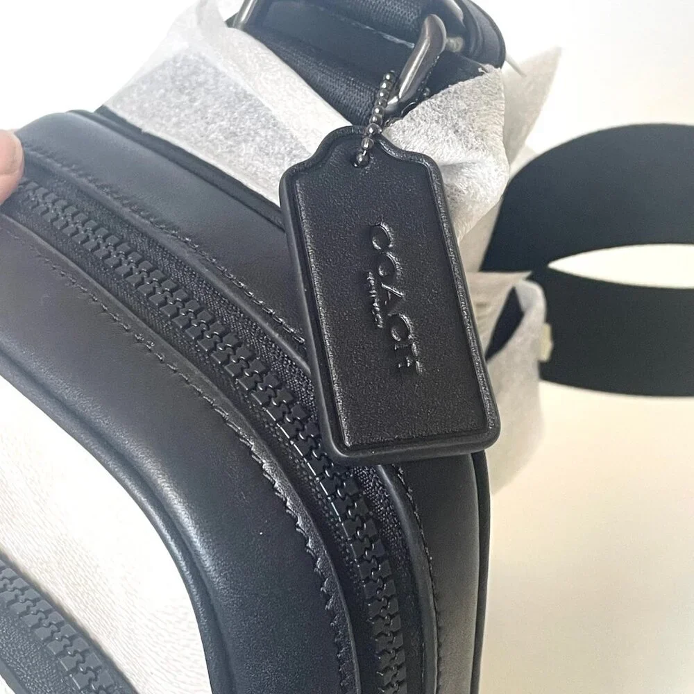 Coach Racer Sling Pack CV763 Black Chalk Signature Canvas Leather Crossbody